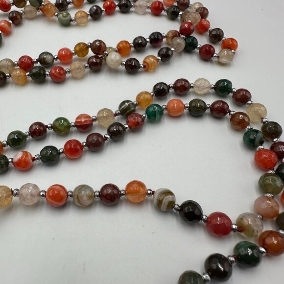 Multicolor Agate Gemstone Necklace Faceted Round Beads Polished Long 60 Inch - Picture 7 of 12